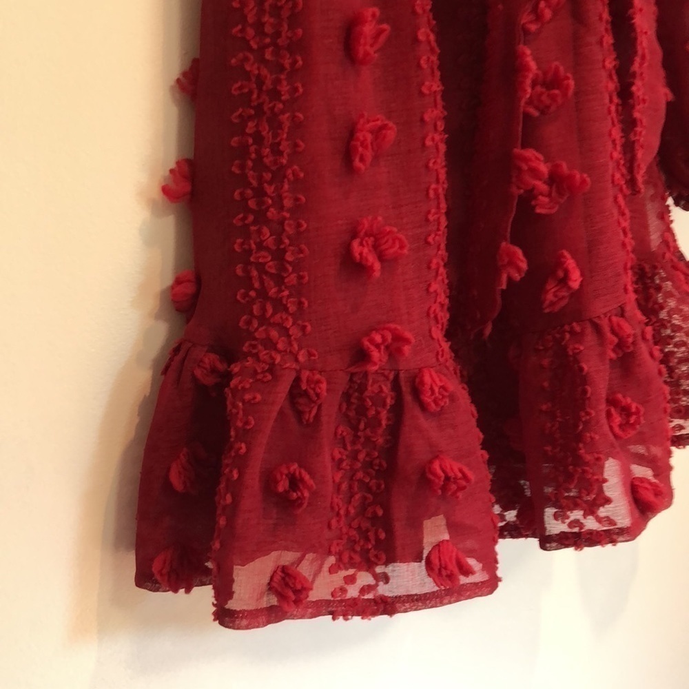 A Calin by Flying Tomato Pompom Dress. Size Medium. Long sleeve. Red - Picture 6 of 8